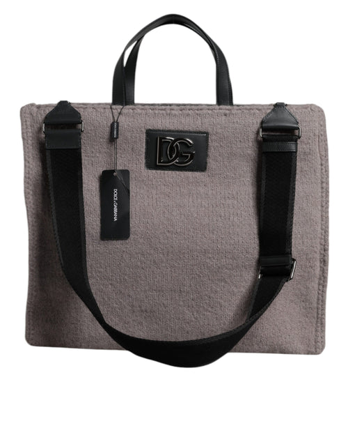 Dolce & Gabbana Grey Alpaca Wool Logo Plaque Tote Shoulder Bag - ClickThatClicks 