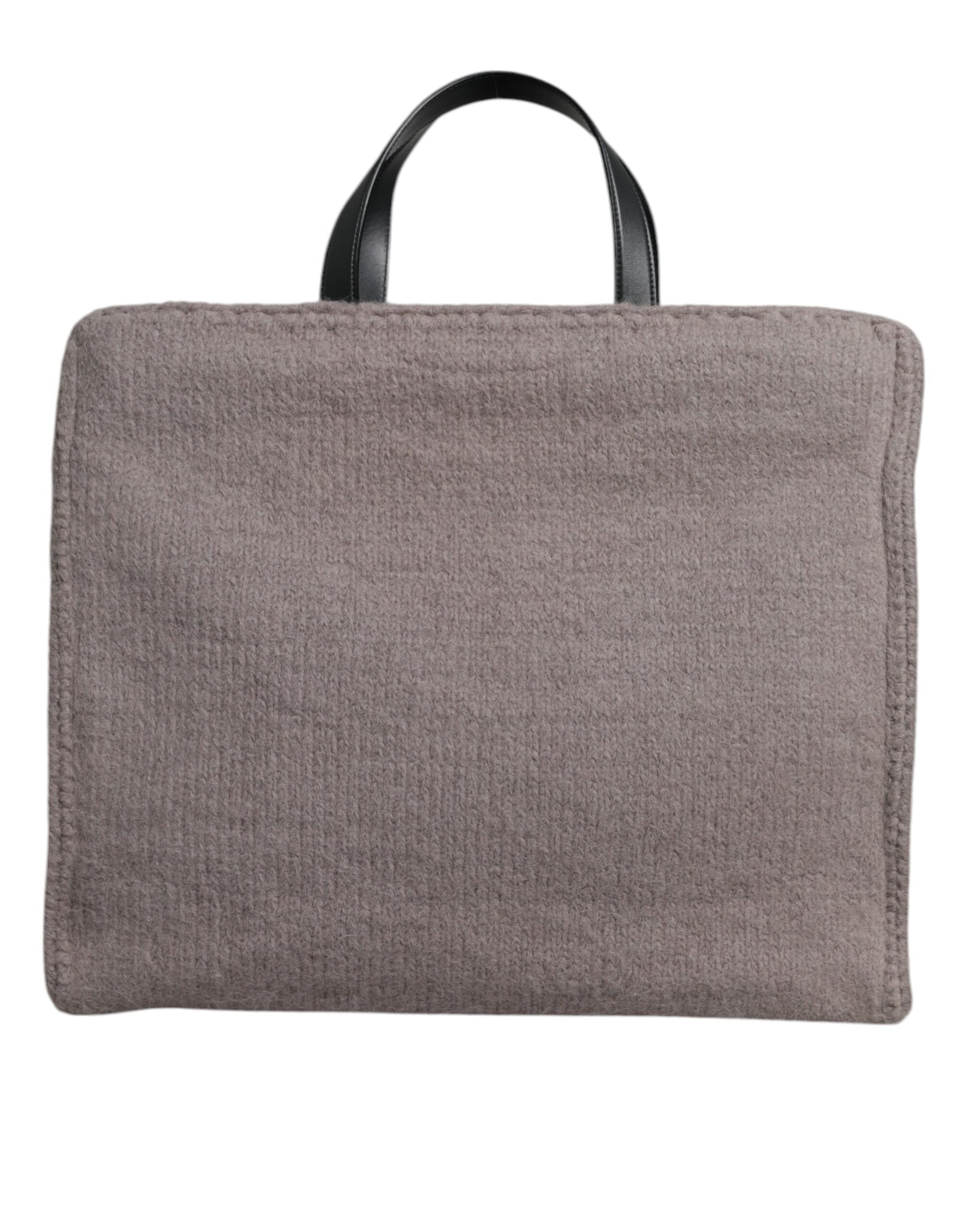 Dolce & Gabbana Grey Alpaca Wool Logo Plaque Tote Shoulder Bag - ClickThatClicks 