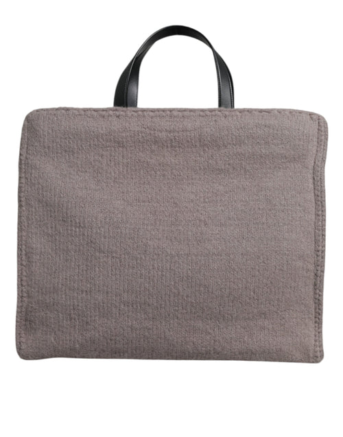 Dolce & Gabbana Grey Alpaca Wool Logo Plaque Tote Shoulder Bag - ClickThatClicks 