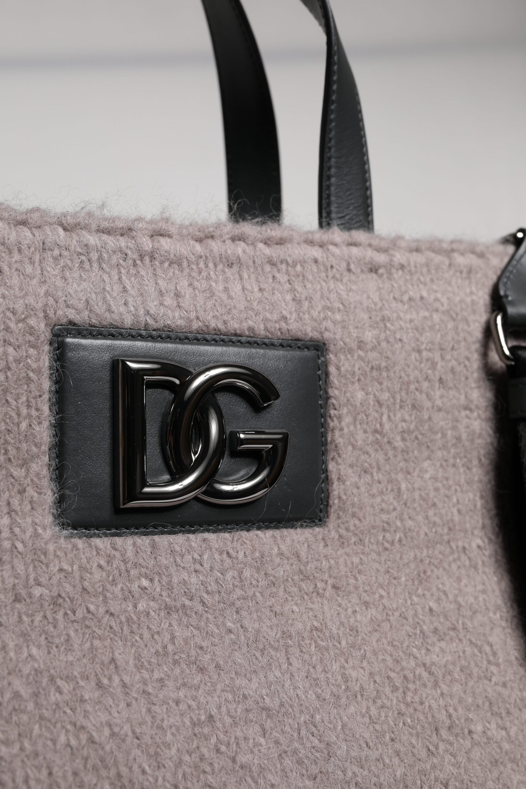 Dolce & Gabbana Grey Alpaca Wool Logo Plaque Tote Shoulder Bag - ClickThatClicks 