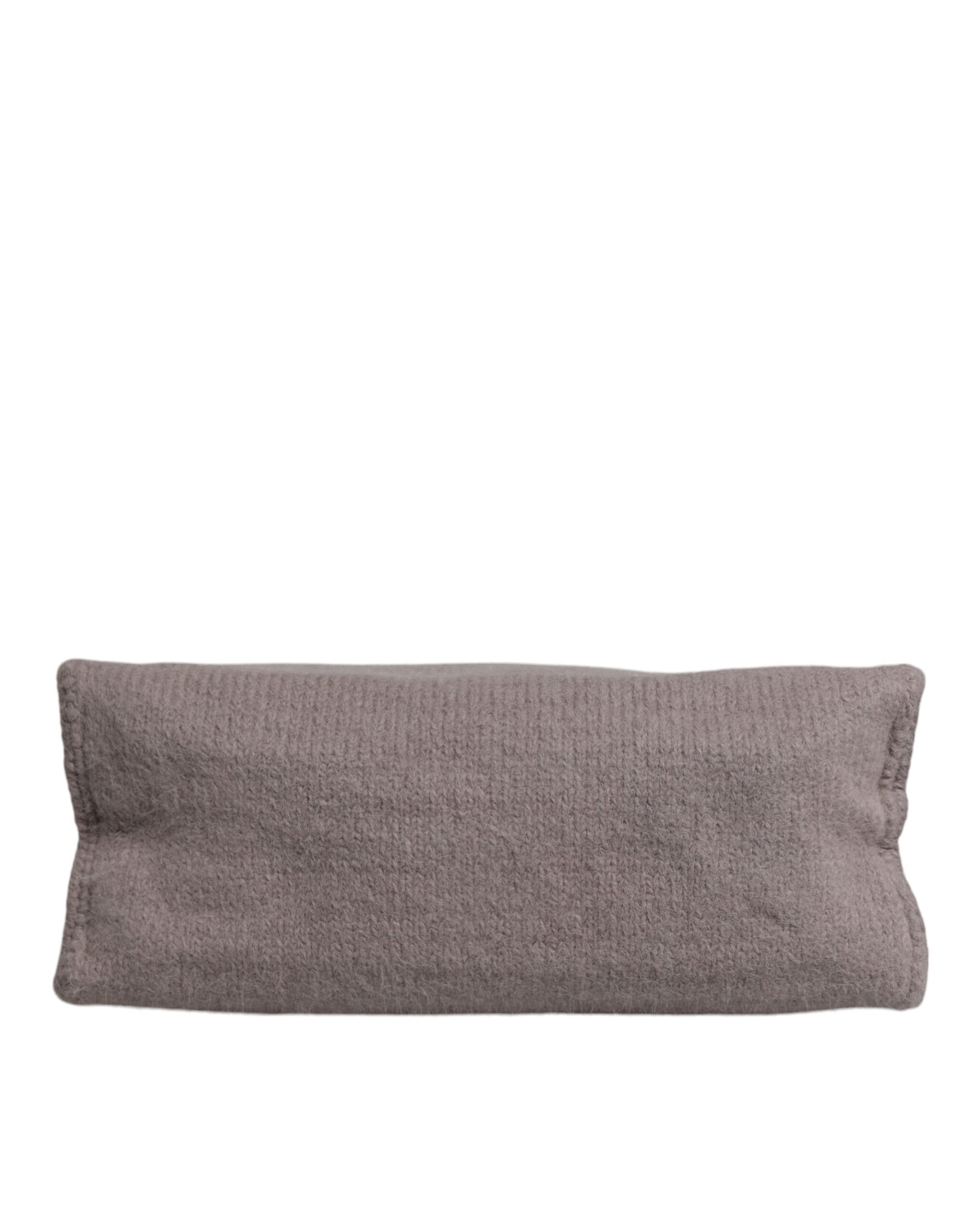 Dolce & Gabbana Grey Alpaca Wool Logo Plaque Tote Shoulder Bag - ClickThatClicks 