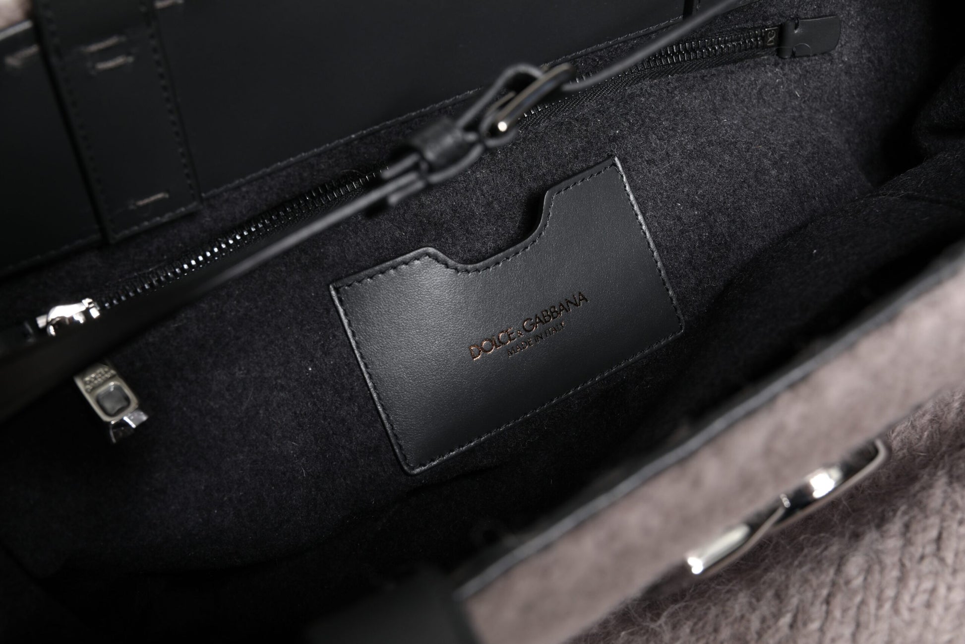 Dolce & Gabbana Grey Alpaca Wool Logo Plaque Tote Shoulder Bag - ClickThatClicks 