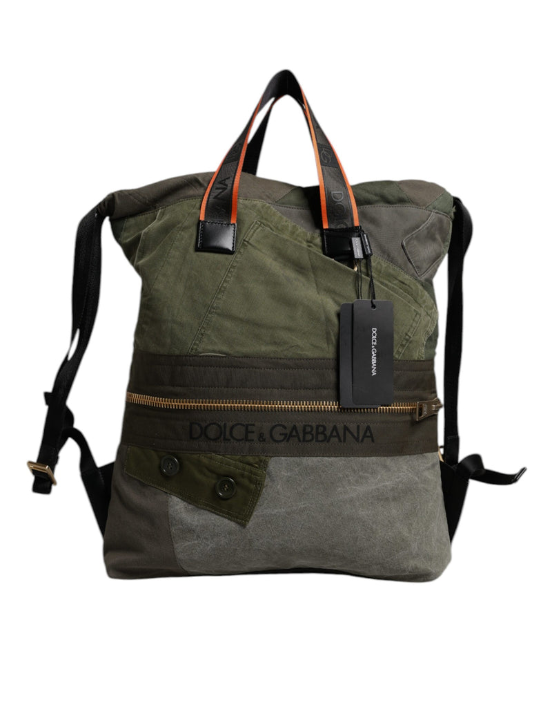 Dolce & Gabbana Military Green Patchwork Rucksack Backpack Bag