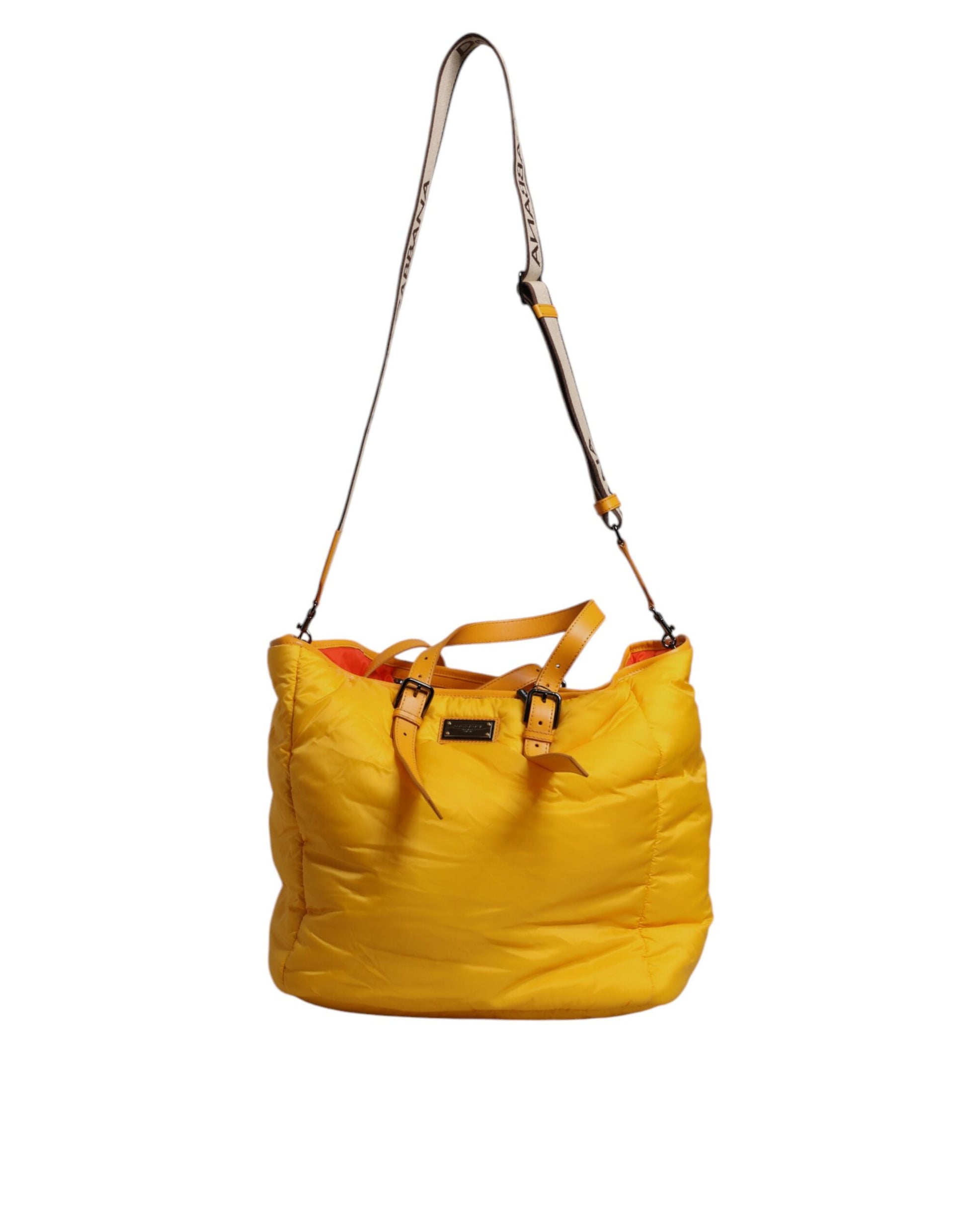 Dolce & Gabbana Yellow Orange Nylon Logo Plaque Hand Shoulder Duffle Bag - ClickThatClicks 