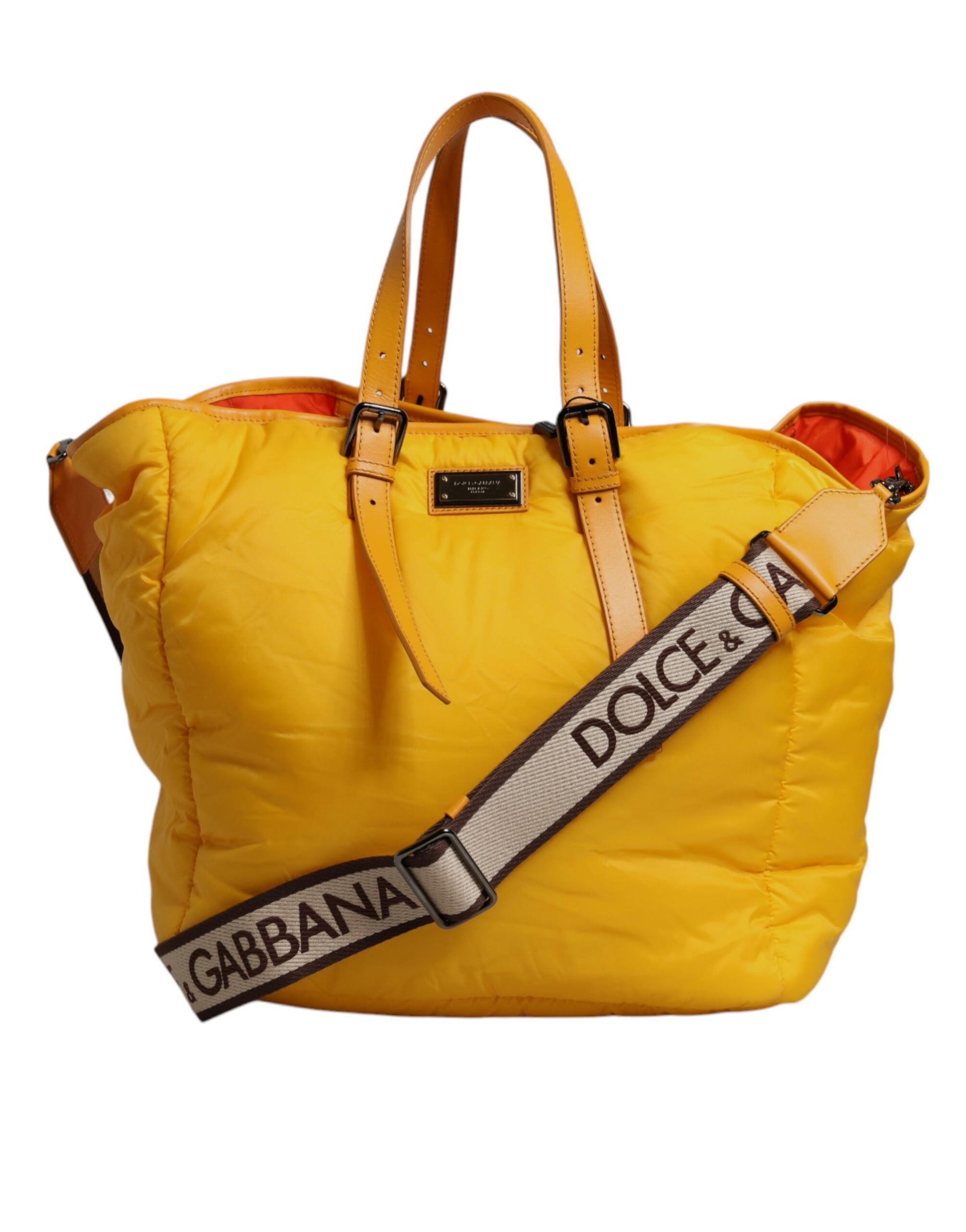 Dolce & Gabbana Yellow Orange Nylon Logo Plaque Hand Shoulder Duffle Bag - ClickThatClicks 