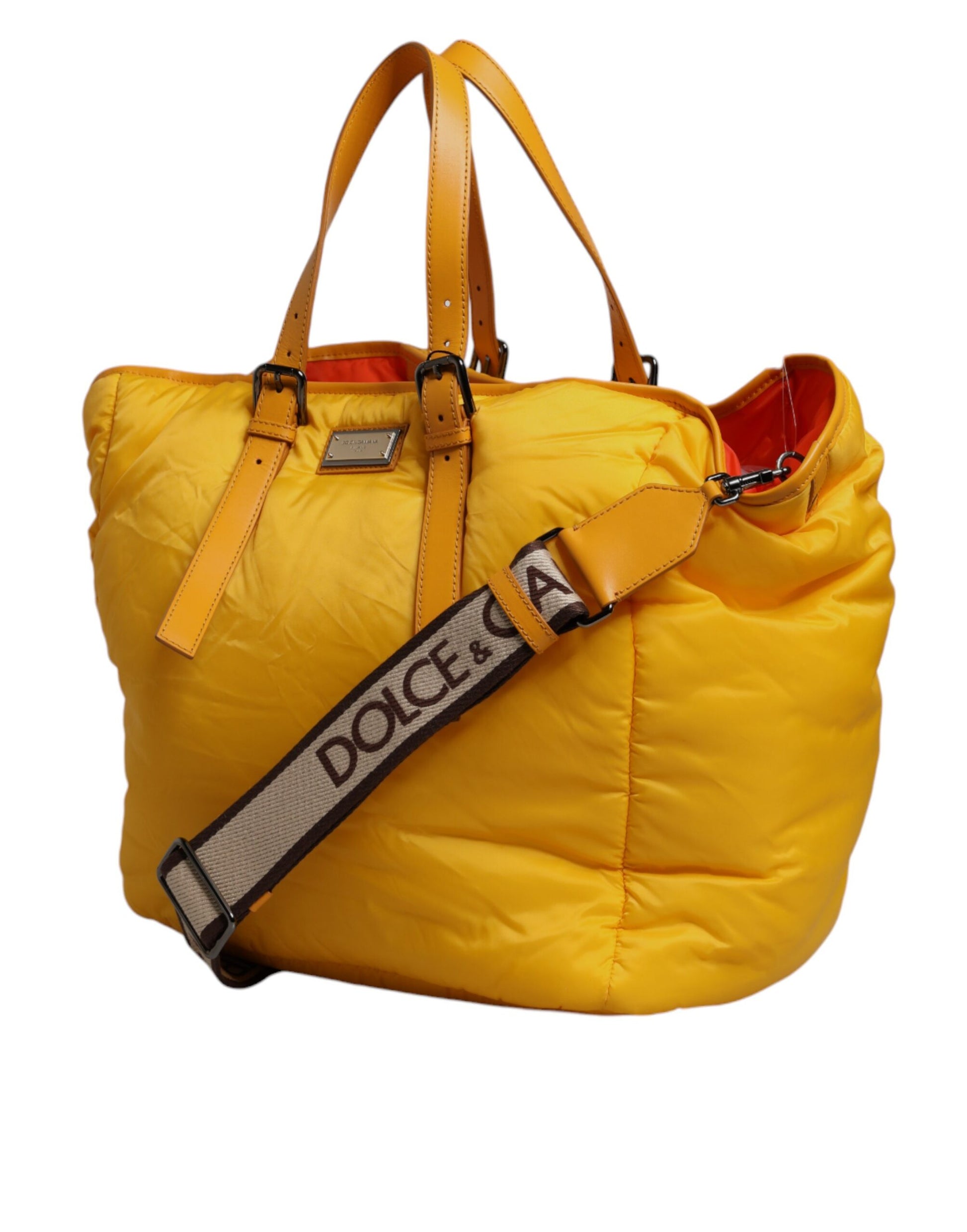 Dolce & Gabbana Yellow Orange Nylon Logo Plaque Hand Shoulder Duffle Bag - ClickThatClicks 