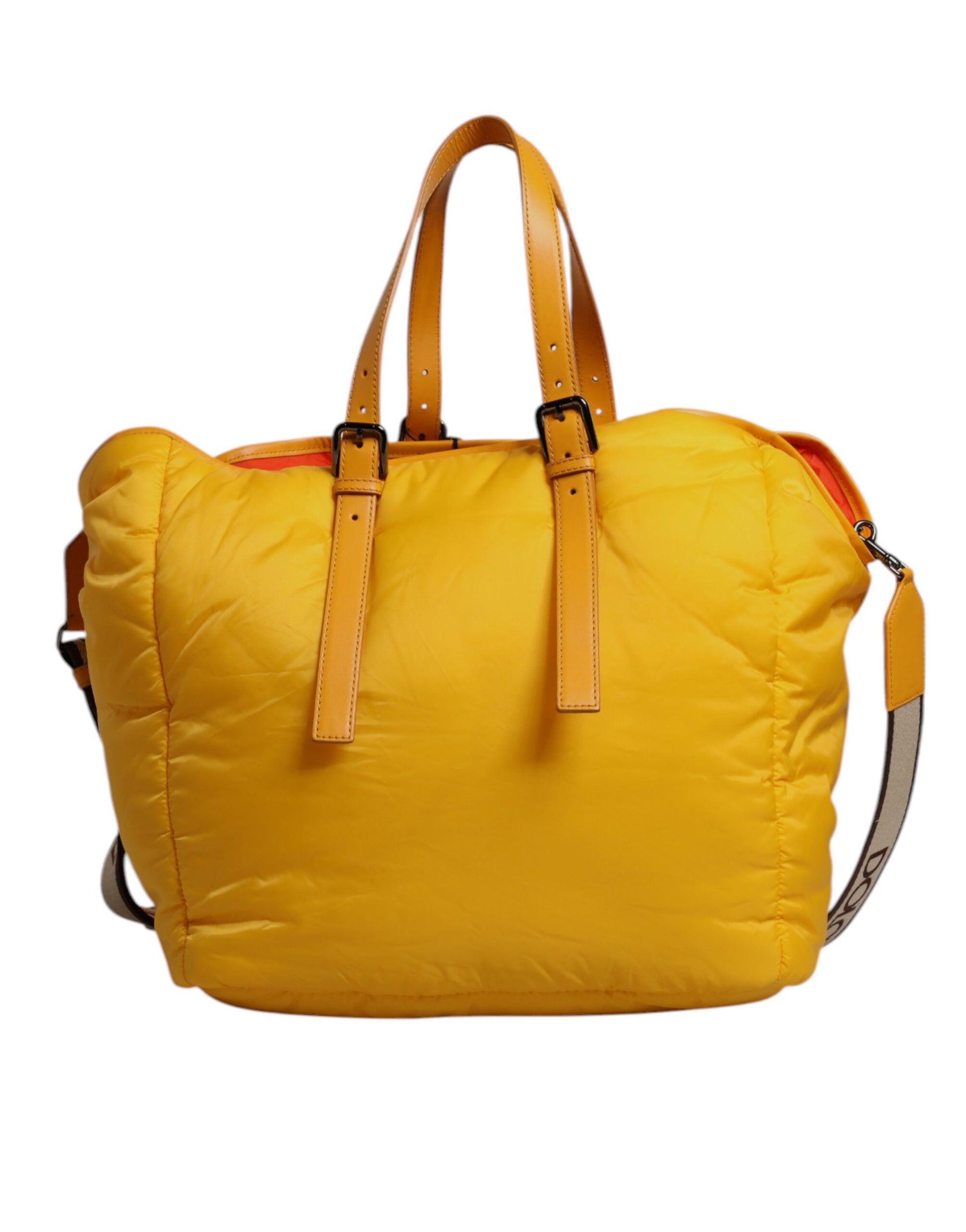 Dolce & Gabbana Yellow Orange Nylon Logo Plaque Hand Shoulder Duffle Bag - ClickThatClicks 