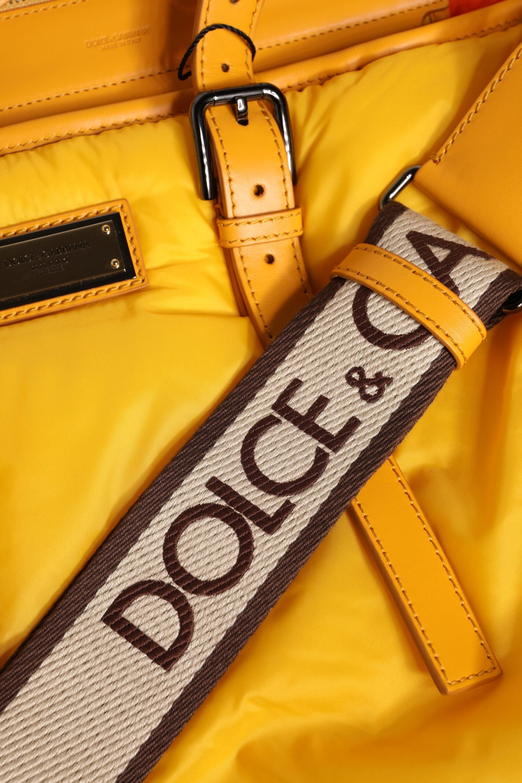Dolce & Gabbana Yellow Orange Nylon Logo Plaque Hand Shoulder Duffle Bag - ClickThatClicks 