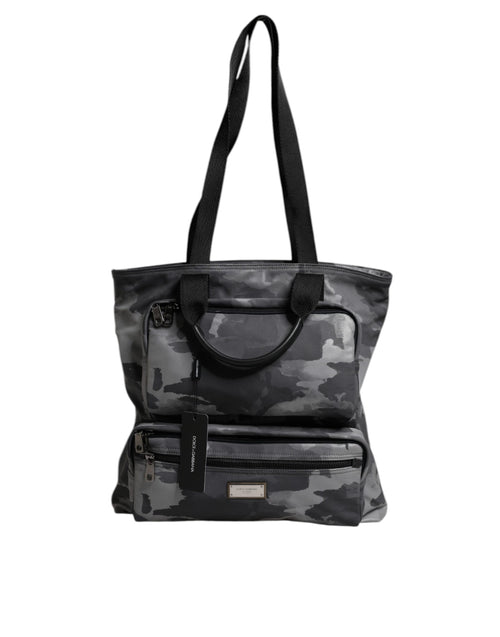 Dolce & Gabbana Gray Camo Cotton Multiple Compartments Tote Bag - ClickThatClicks 