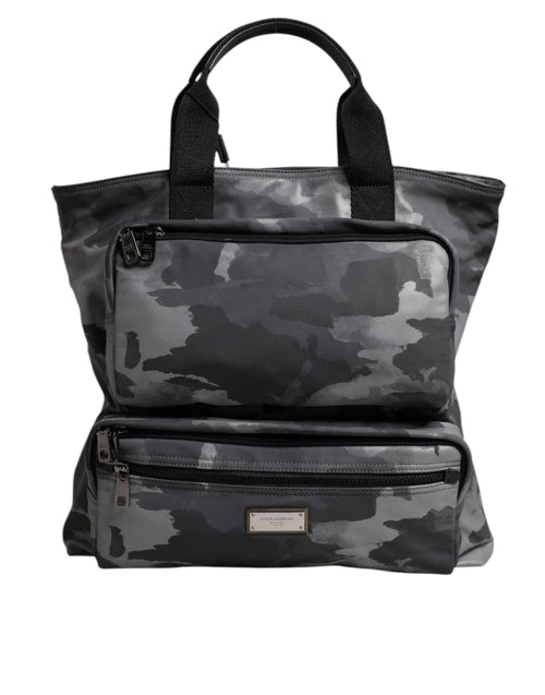 Dolce & Gabbana Gray Camo Cotton Multiple Compartments Tote Bag - ClickThatClicks 