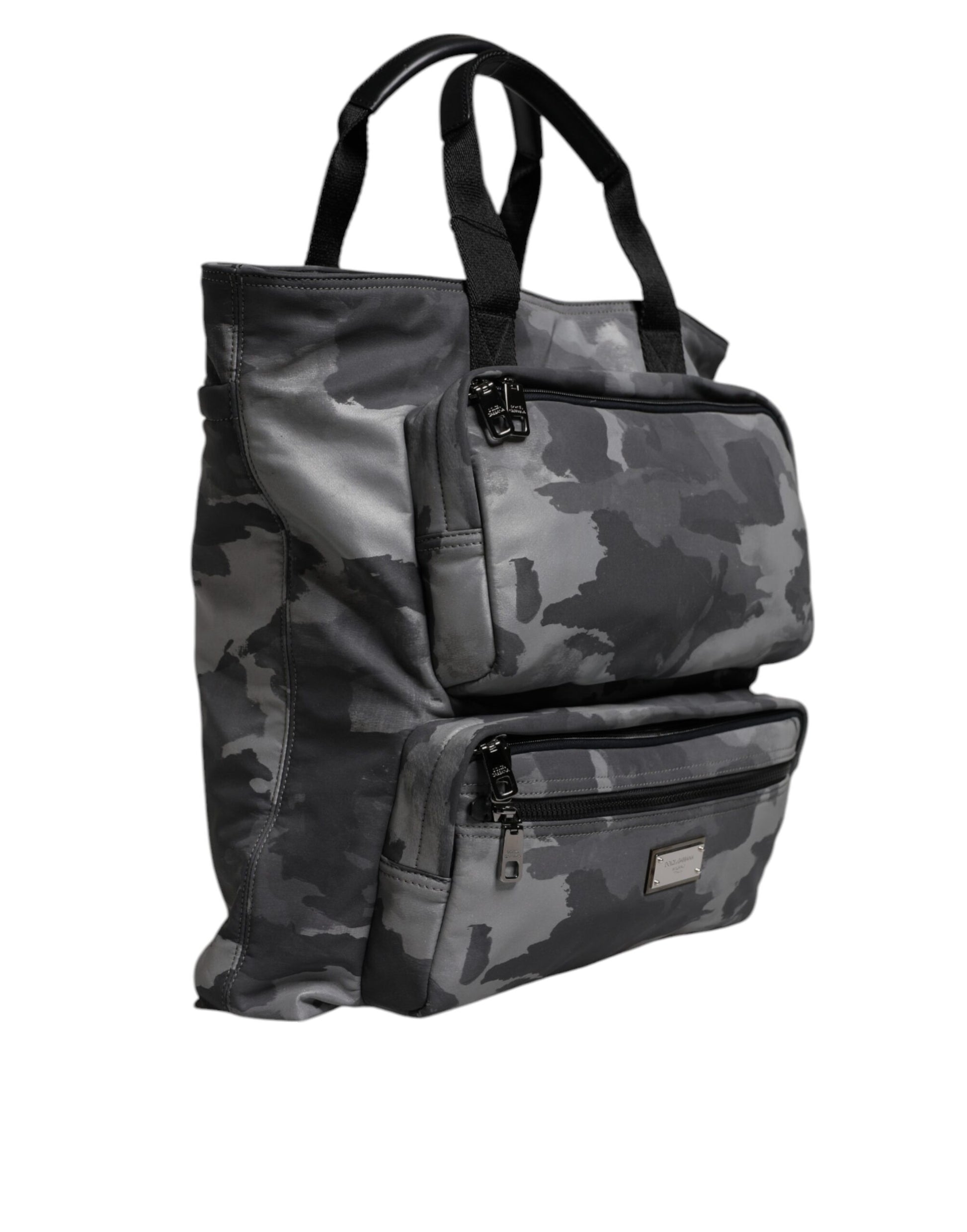 Dolce & Gabbana Gray Camo Cotton Multiple Compartments Tote Bag - ClickThatClicks 