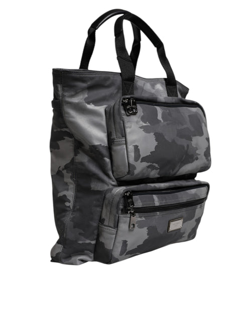 Dolce & Gabbana Gray Camo Cotton Multiple Compartments Tote Bag - ClickThatClicks 