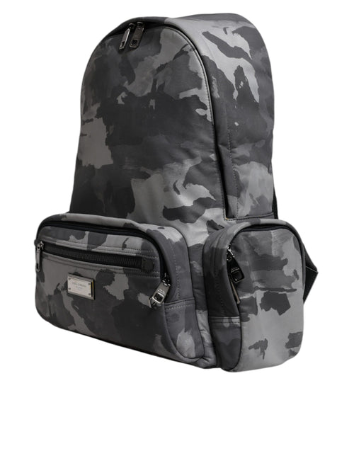 Dolce & Gabbana Gray Cotton Camouflage Logo Plaque Backpack Bag - ClickThatClicks 