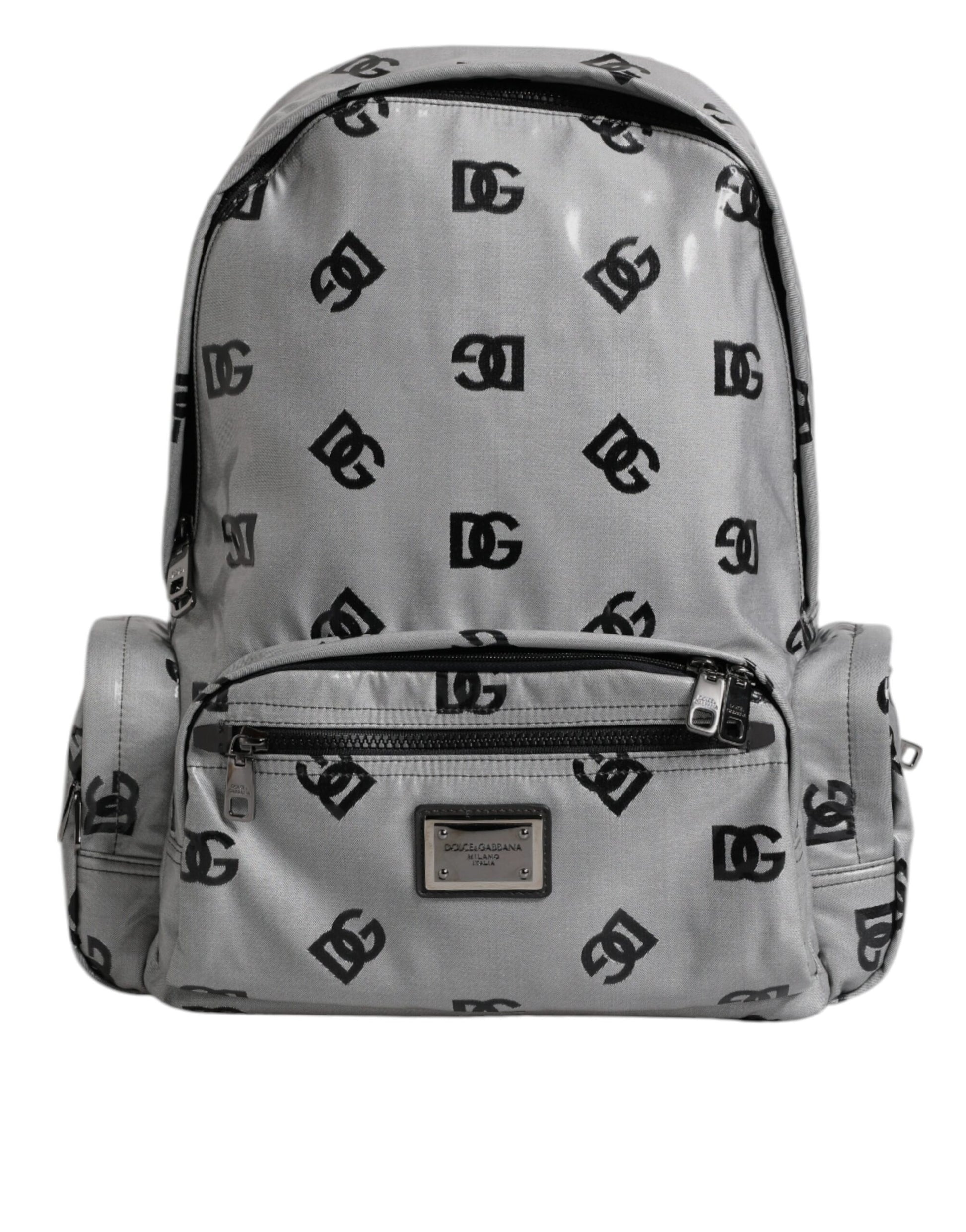 Dolce & Gabbana Polyester Gray Black DG Logo Plaque Backpack Bag - ClickThatClicks 