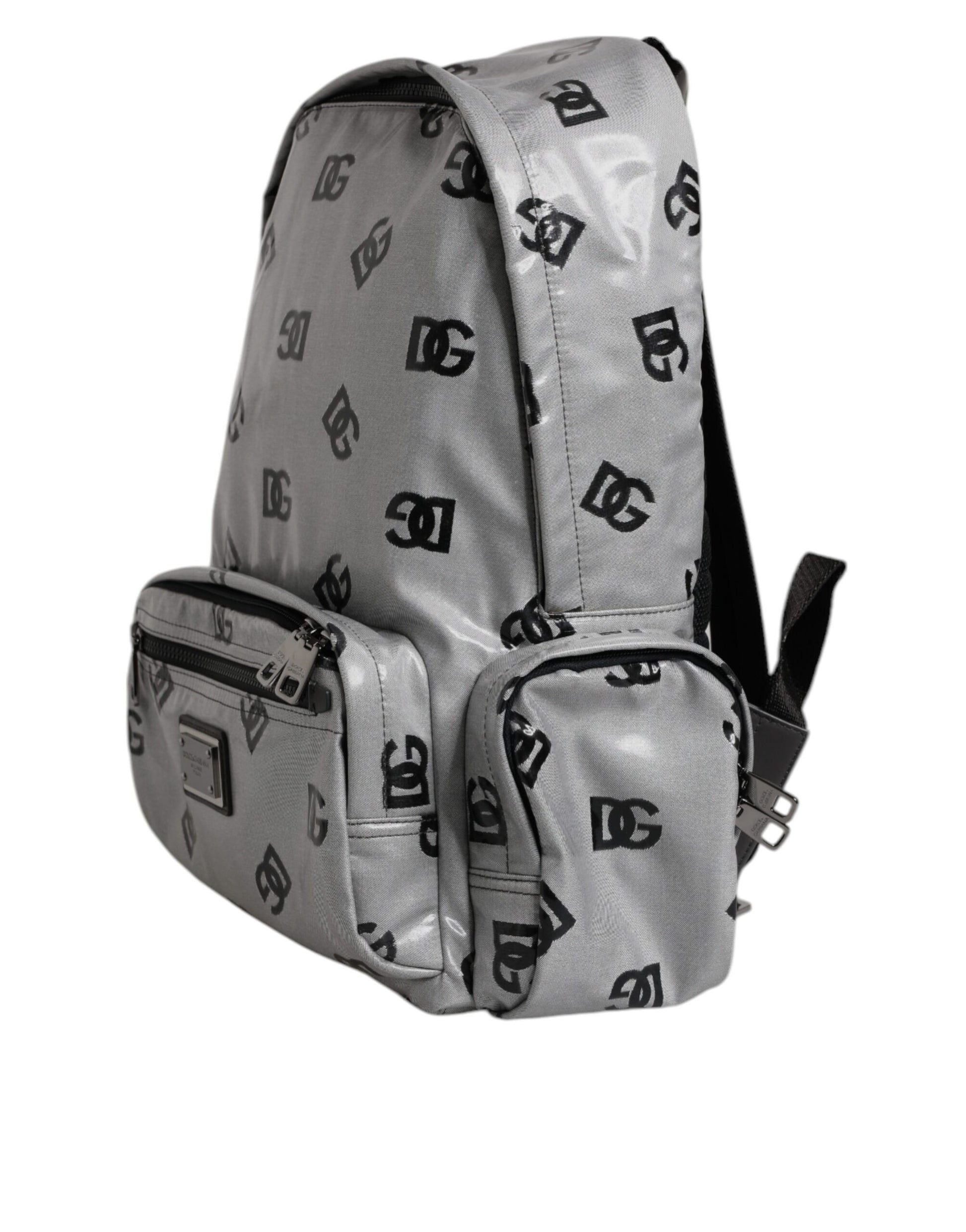 Dolce & Gabbana Polyester Gray Black DG Logo Plaque Backpack Bag - ClickThatClicks 