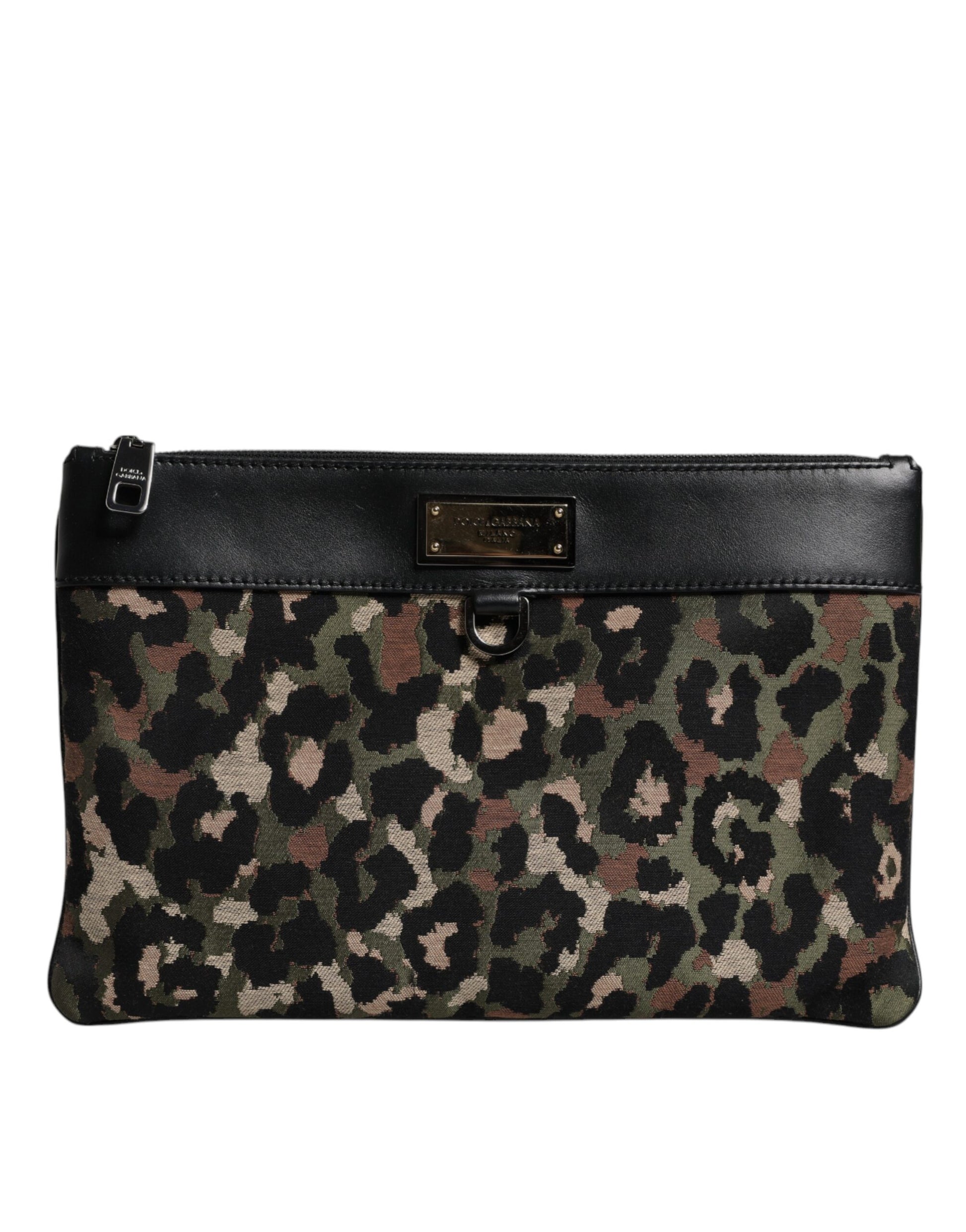 Dolce & Gabbana Multicolor Leopard Jacquard Print Logo Plaque Pouch Bag - ClickThatClicks 