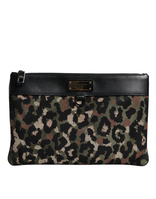 Dolce & Gabbana Multicolor Leopard Jacquard Print Logo Plaque Pouch Bag - ClickThatClicks 