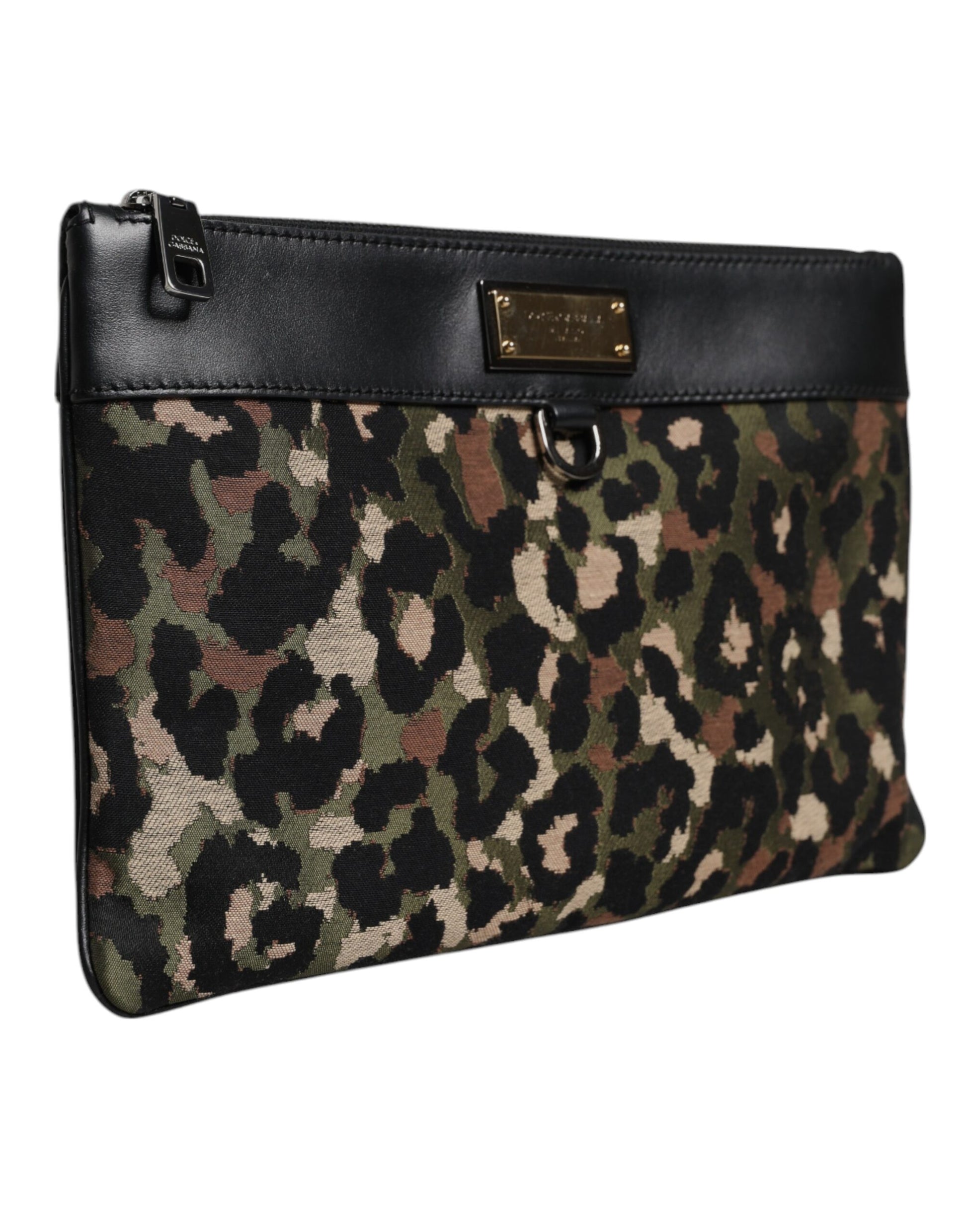 Dolce & Gabbana Multicolor Leopard Jacquard Print Logo Plaque Pouch Bag - ClickThatClicks 