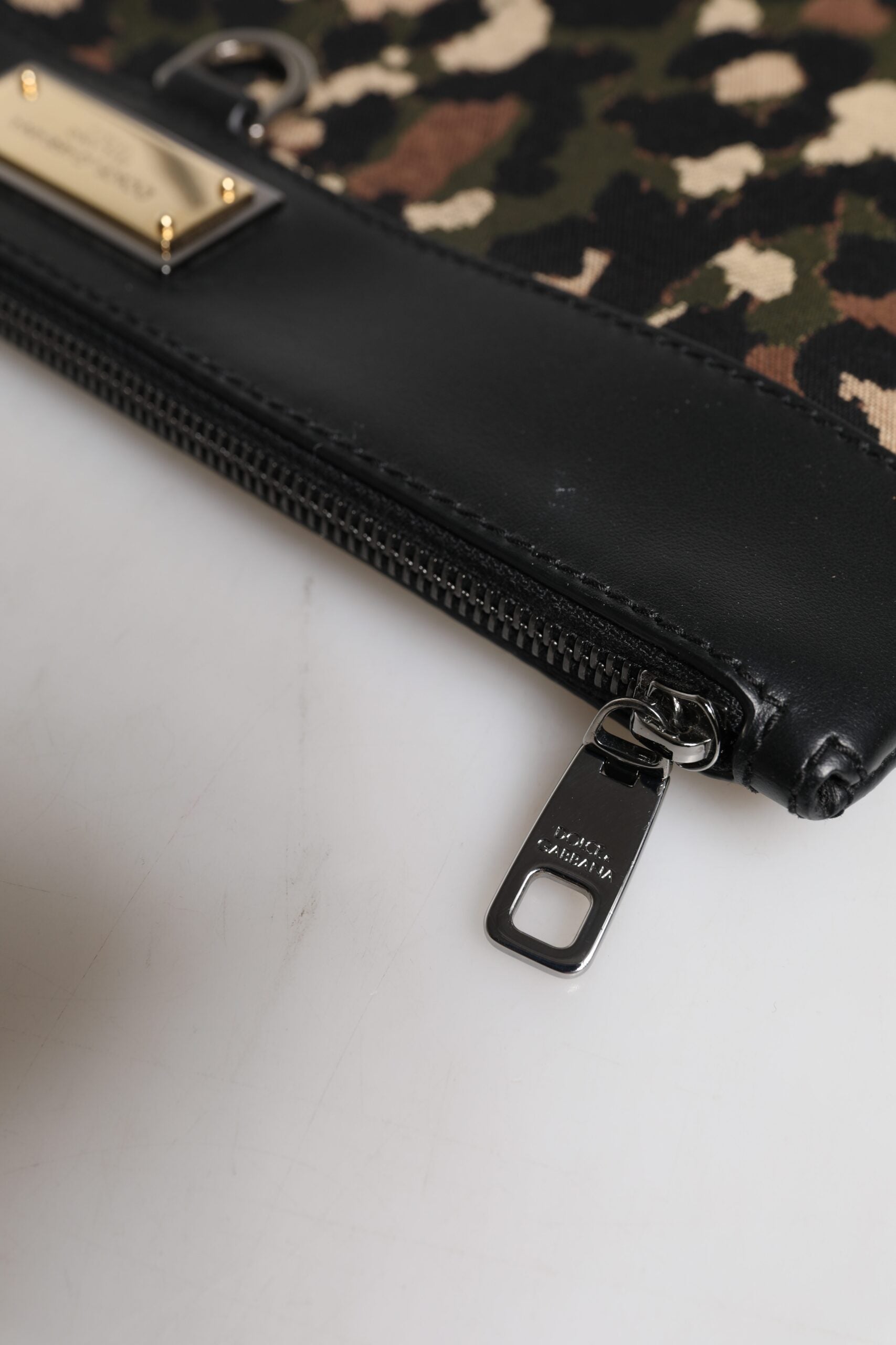 Dolce & Gabbana Multicolor Leopard Jacquard Print Logo Plaque Pouch Bag - ClickThatClicks 