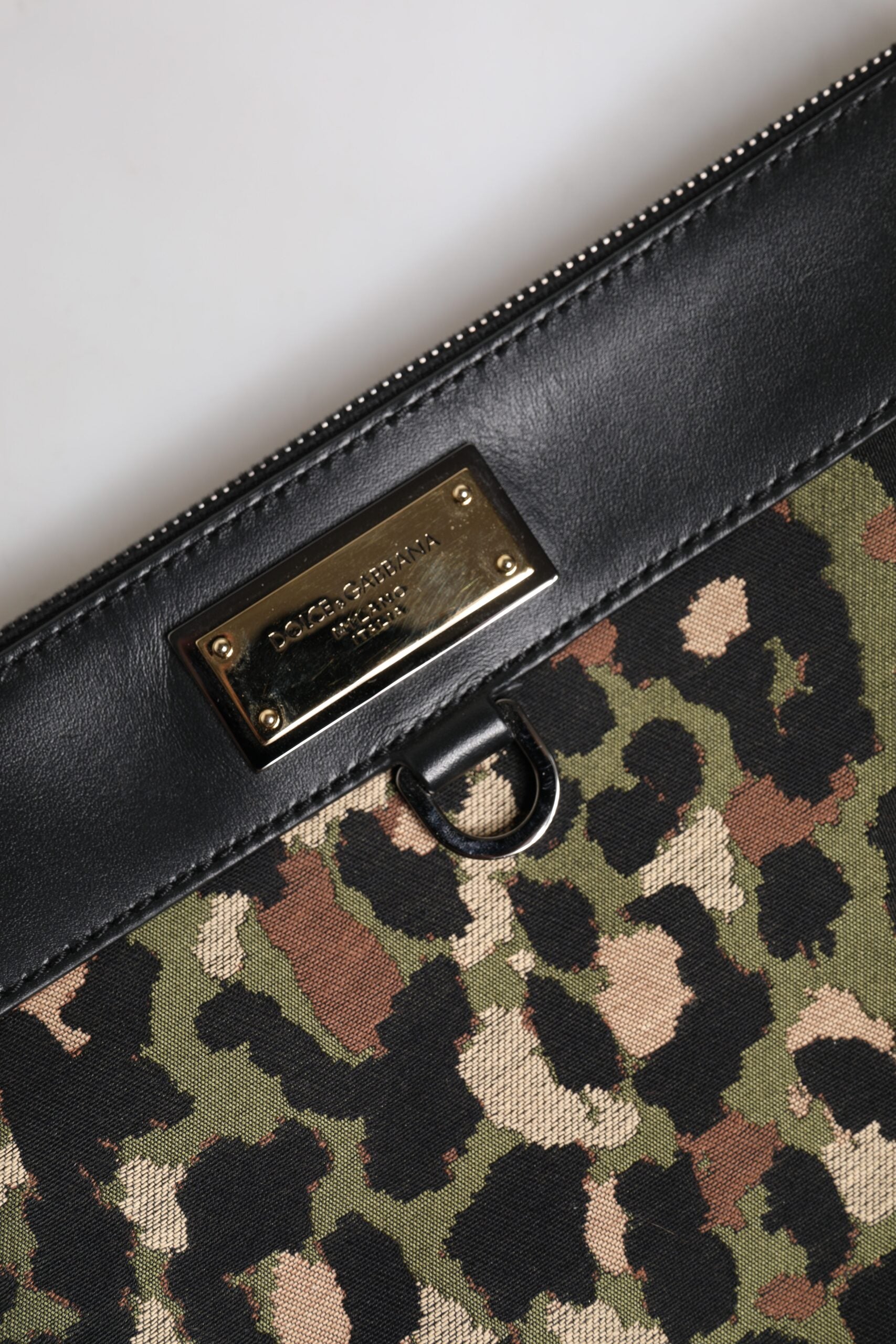 Dolce & Gabbana Multicolor Leopard Jacquard Print Logo Plaque Pouch Bag - ClickThatClicks 