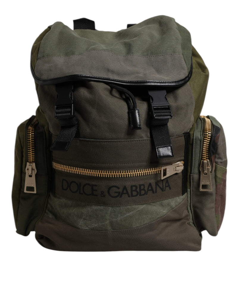 Dolce & Gabbana Military Green Patchwork School Backpack Bag