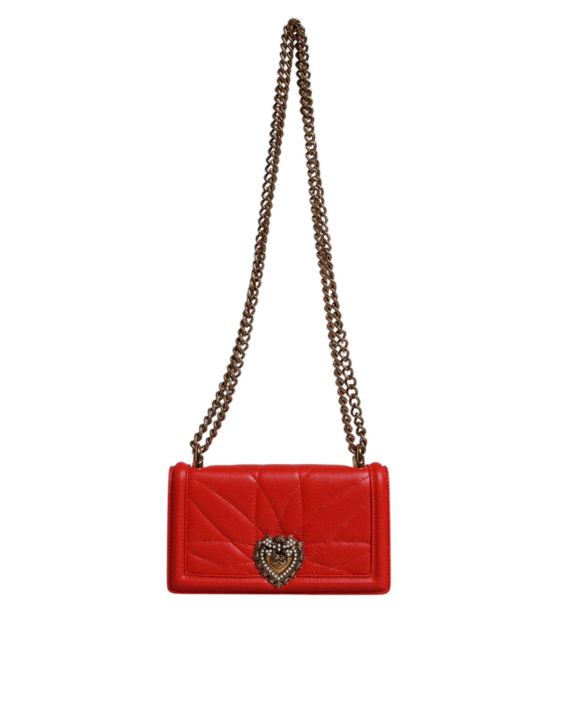 Dolce & Gabbana Red Quilted Devotion Crossbody Chain Phone Cover Bag - ClickThatClicks 