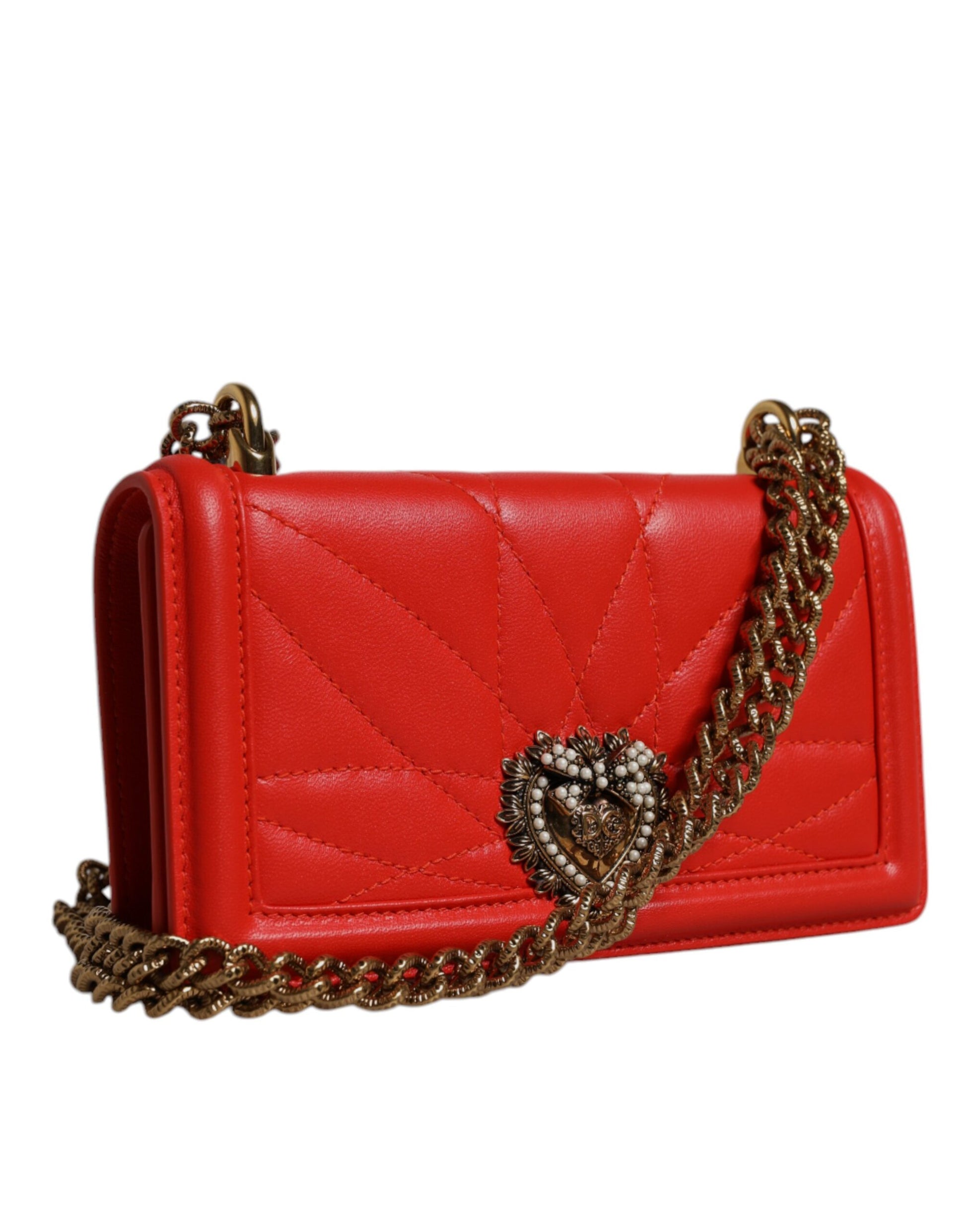 Dolce & Gabbana Red Quilted Devotion Crossbody Chain Phone Cover Bag - ClickThatClicks 