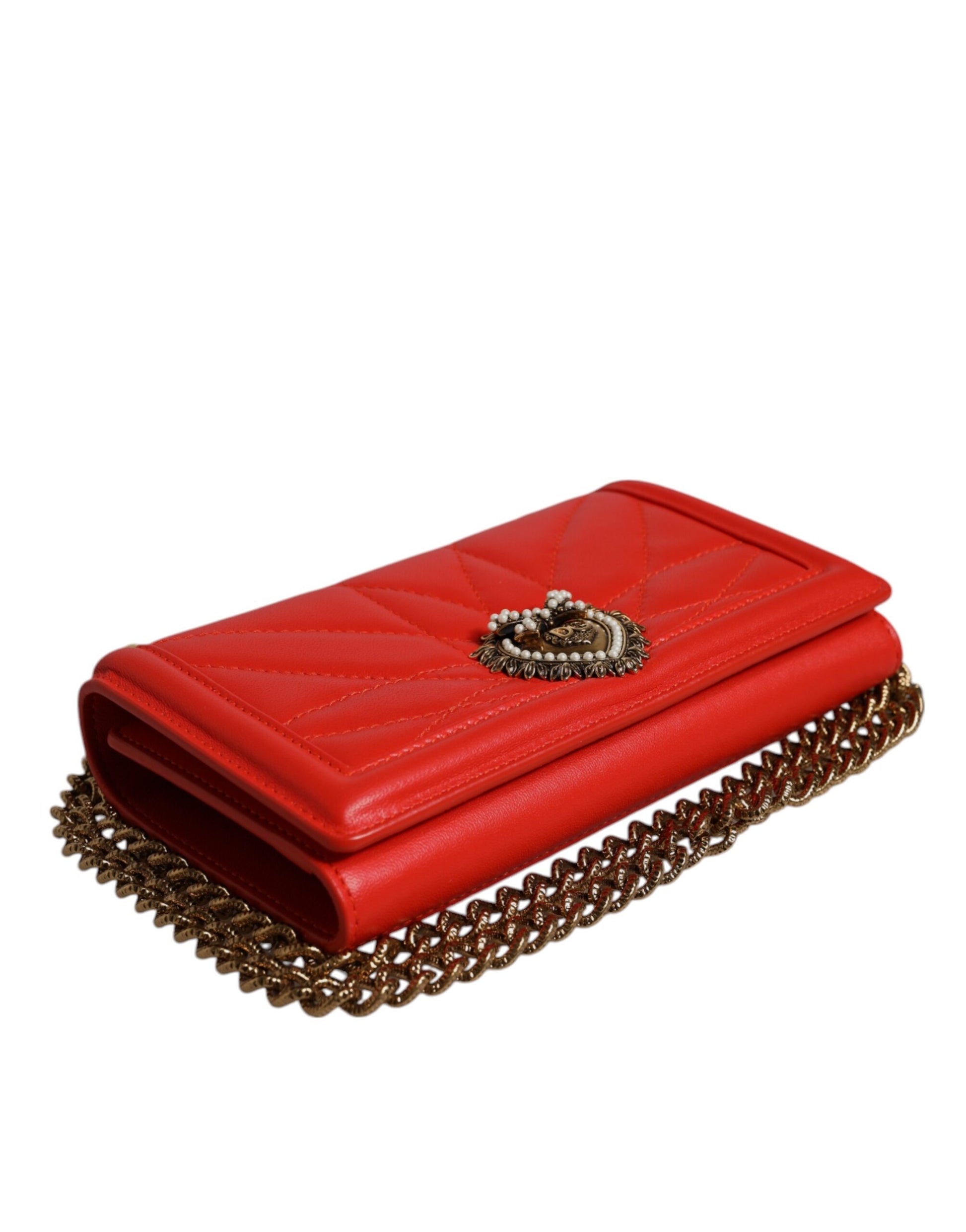 Dolce & Gabbana Red Quilted Devotion Crossbody Chain Phone Cover Bag - ClickThatClicks 