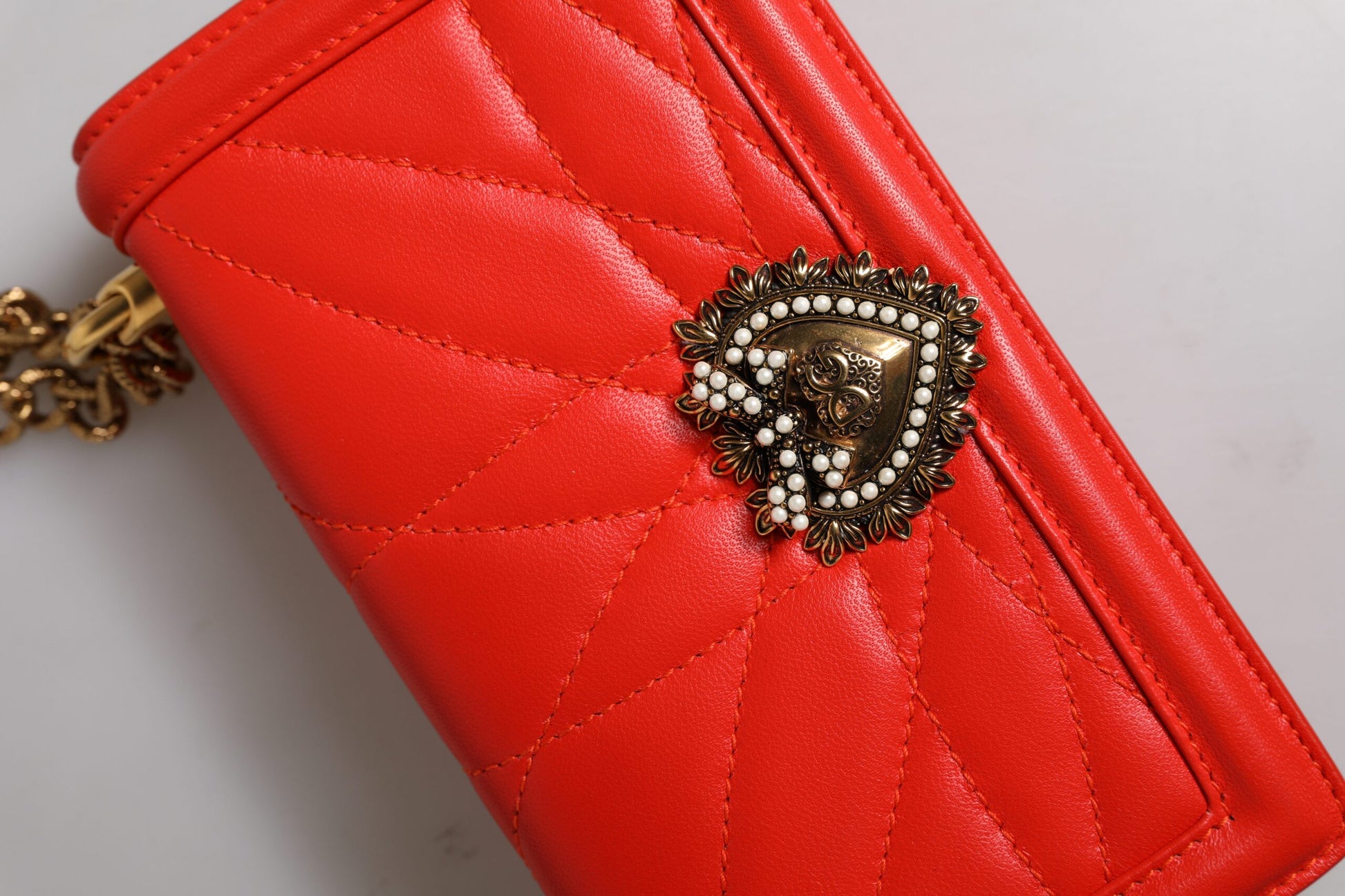 Dolce & Gabbana Red Quilted Devotion Crossbody Chain Phone Cover Bag - ClickThatClicks 