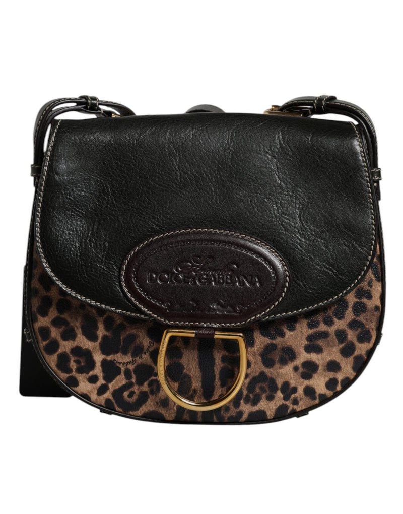 Dolce & Gabbana Black Brown Leopard Leather Shoulder Strap Bag