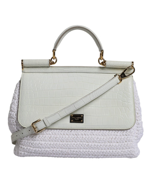 Dolce & Gabbana White Rafia Leather Top Handle Crossbody Bag - ClickThatClicks 