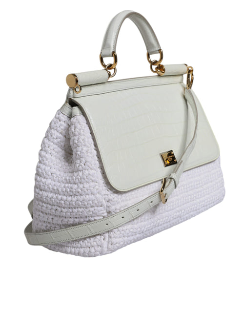 Dolce & Gabbana White Rafia Leather Top Handle Crossbody Bag - ClickThatClicks 