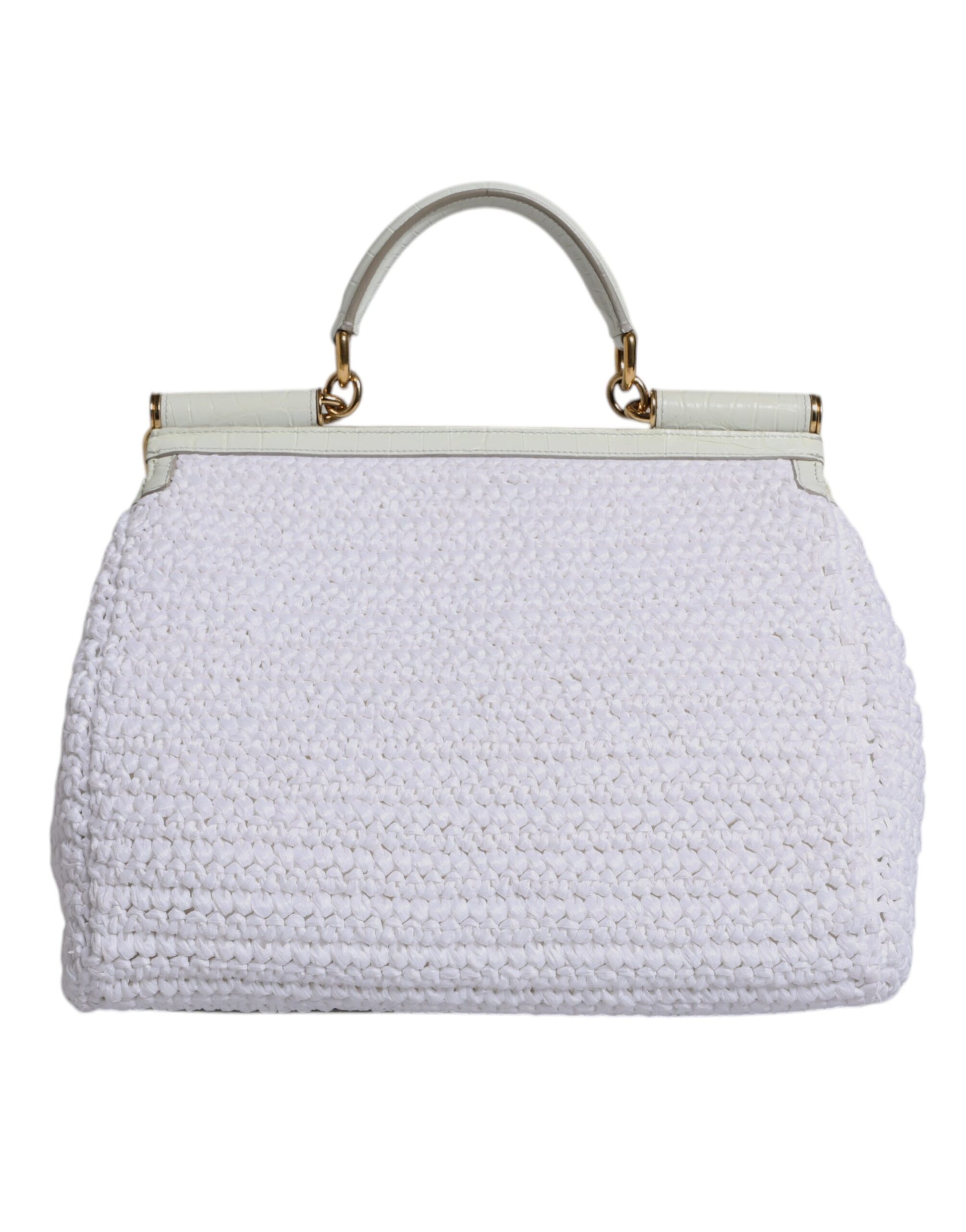 Dolce & Gabbana White Rafia Leather Top Handle Crossbody Bag - ClickThatClicks 