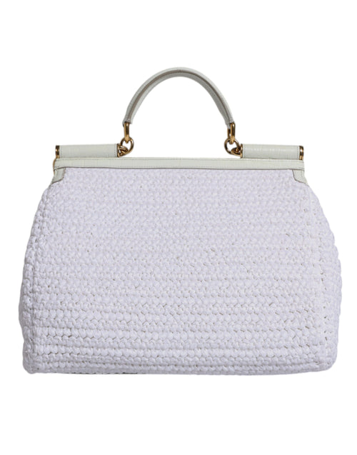 Dolce & Gabbana White Rafia Leather Top Handle Crossbody Bag - ClickThatClicks 