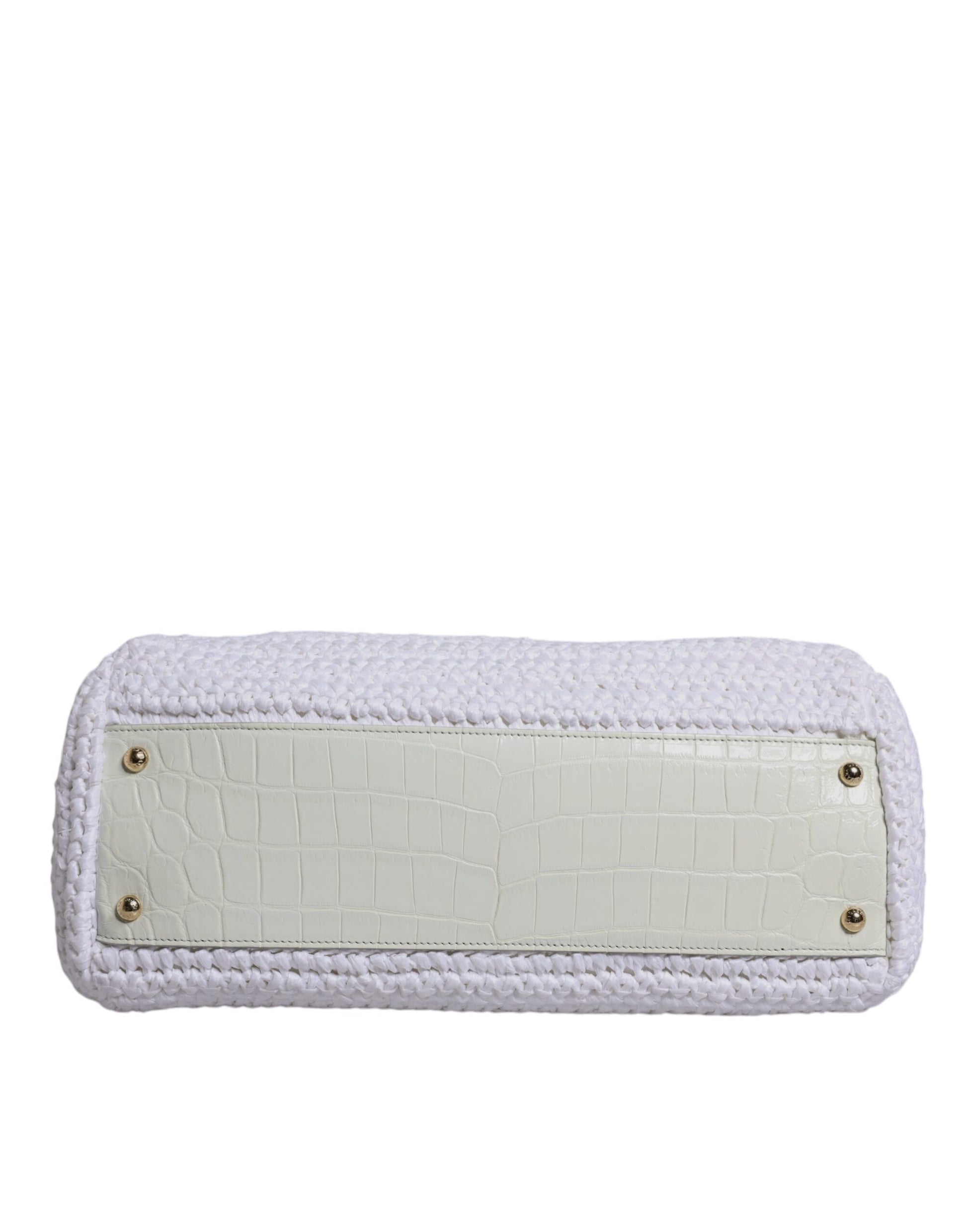 Dolce & Gabbana White Rafia Leather Top Handle Crossbody Bag - ClickThatClicks 