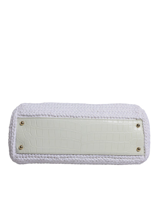 Dolce & Gabbana White Rafia Leather Top Handle Crossbody Bag - ClickThatClicks 