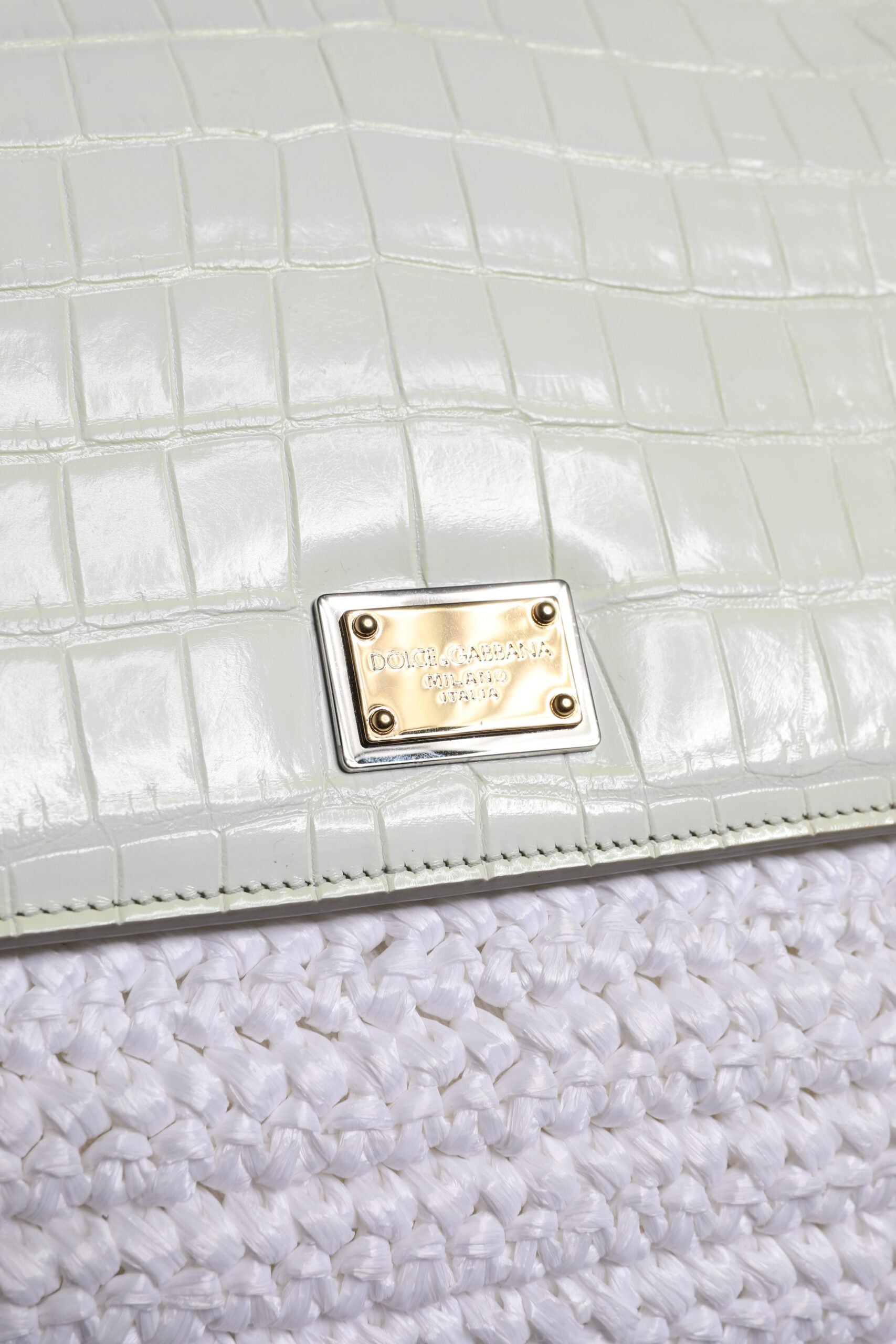 Dolce & Gabbana White Rafia Leather Top Handle Crossbody Bag - ClickThatClicks 
