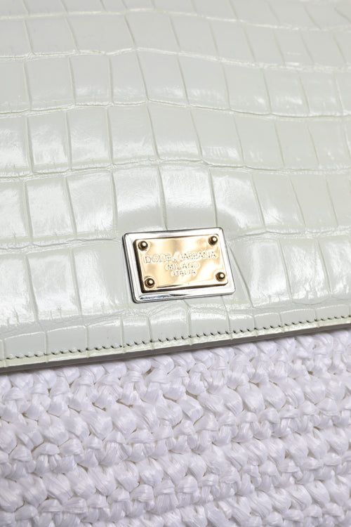 Dolce & Gabbana White Rafia Leather Top Handle Crossbody Bag - ClickThatClicks 