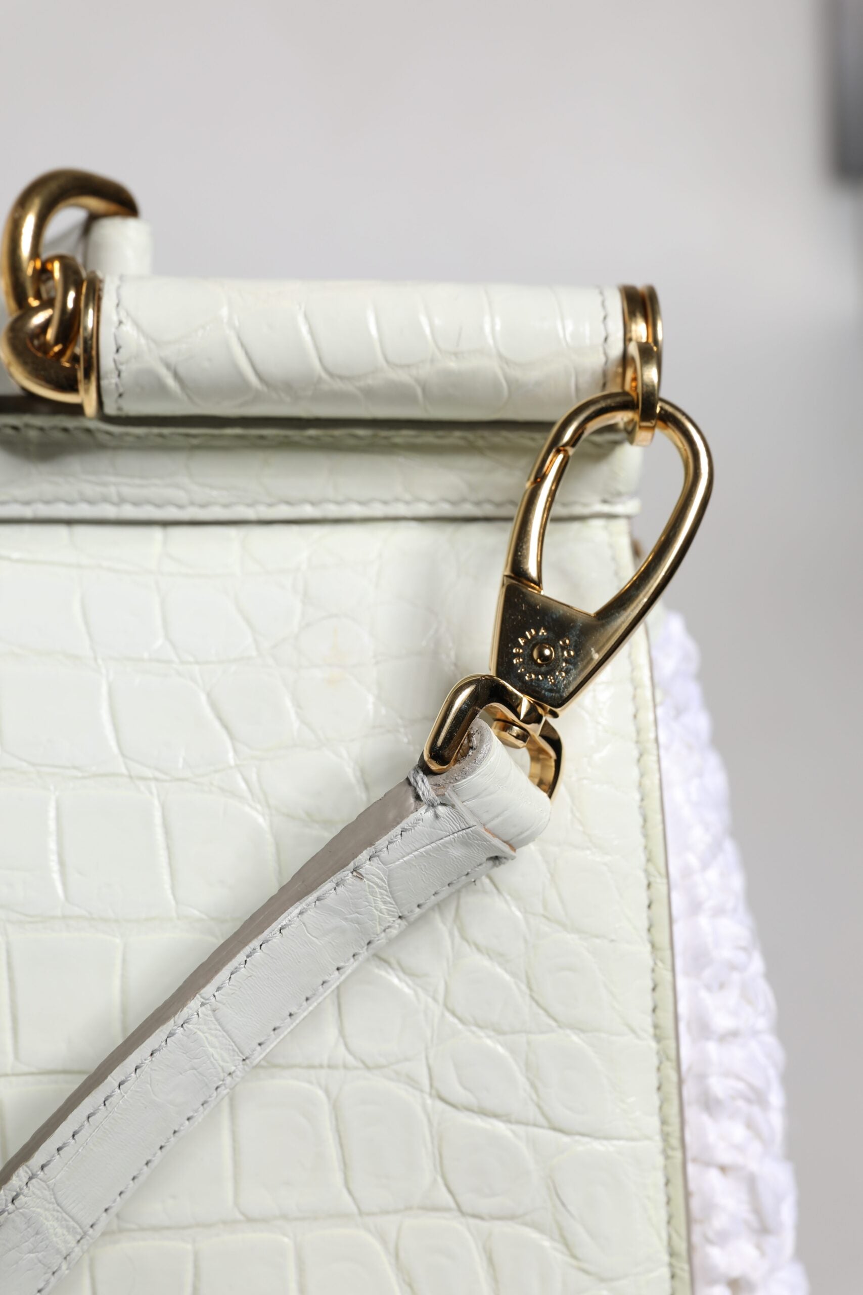 Dolce & Gabbana White Rafia Leather Top Handle Crossbody Bag - ClickThatClicks 