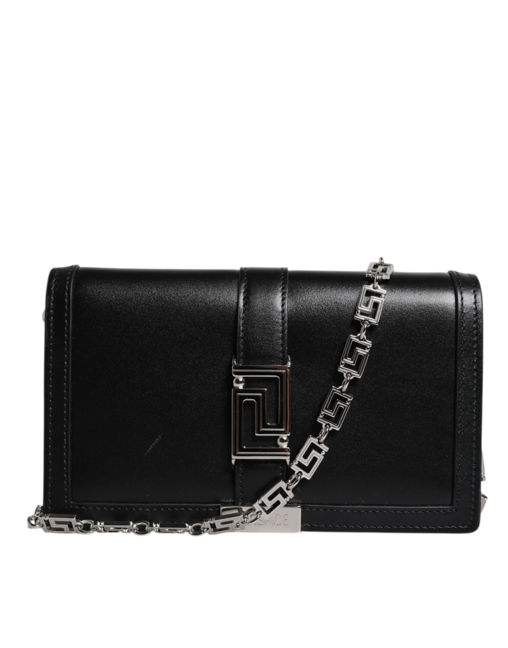 Versace Black Calfskin Leather Chain Strap Shoulder Crossbody Bag - ClickThatClicks 