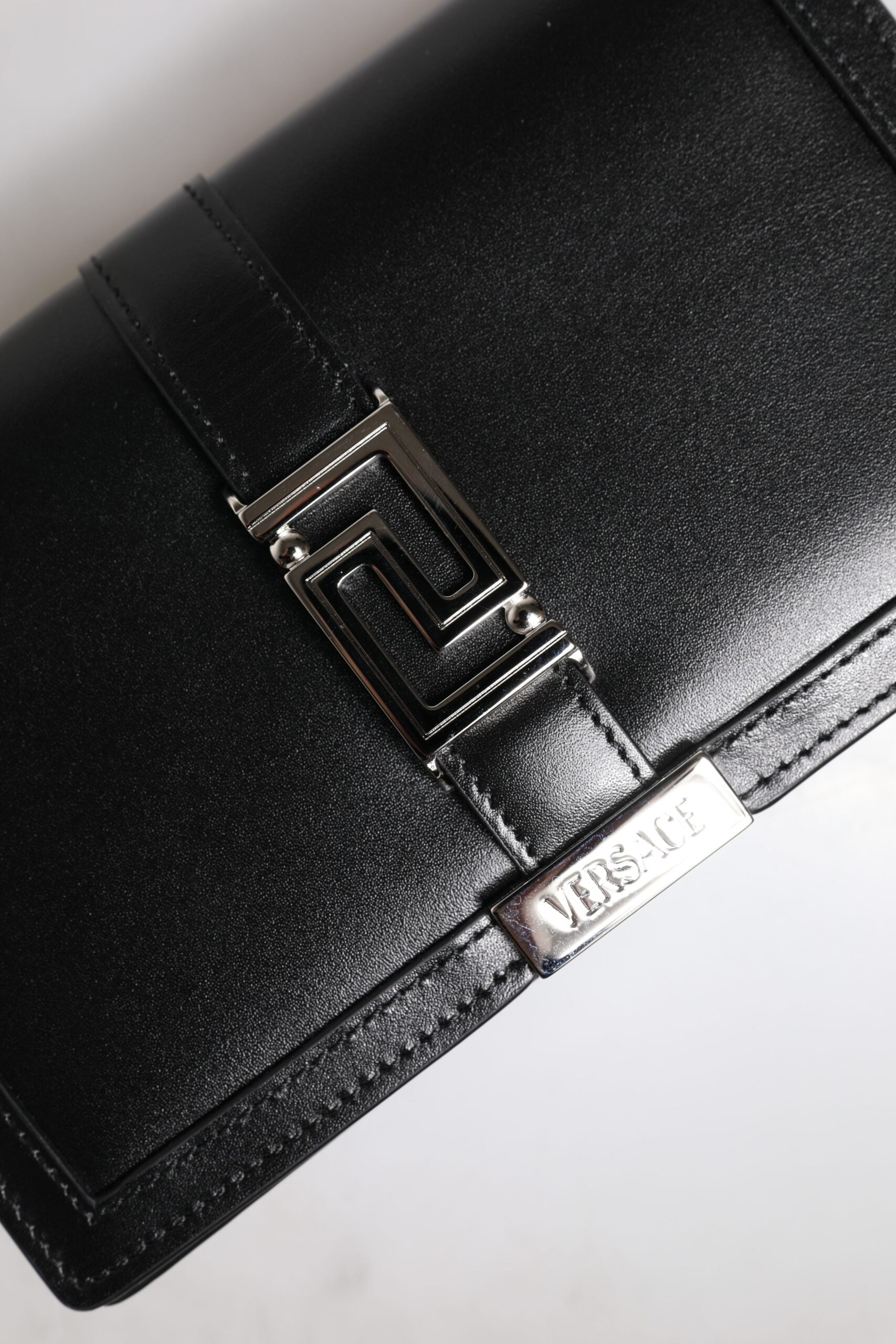 Versace Black Calfskin Leather Chain Strap Shoulder Crossbody Bag - ClickThatClicks 