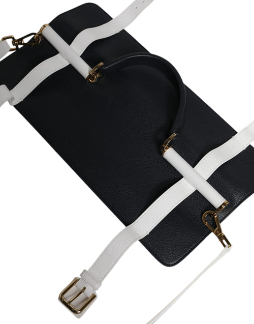 Dolce & Gabbana Blue White Calfskin Leather Crossbody Shoulder Bag - ClickThatClicks 