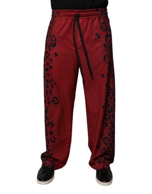 Dolce & Gabbana Red Leopard Print Polyester Men Jogger Pants - ClickThatClicks 