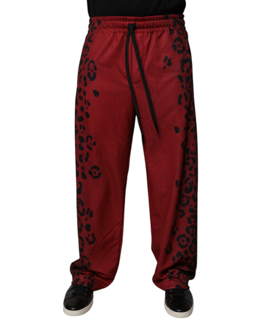 Dolce & Gabbana Red Leopard Print Polyester Men Jogger Pants - ClickThatClicks 
