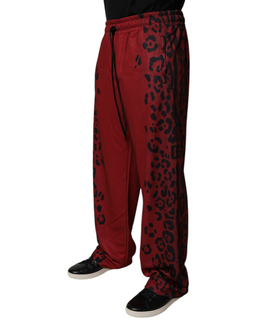 Dolce & Gabbana Red Leopard Print Polyester Men Jogger Pants - ClickThatClicks 