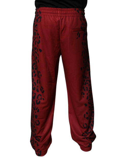 Dolce & Gabbana Red Leopard Print Polyester Men Jogger Pants - ClickThatClicks 