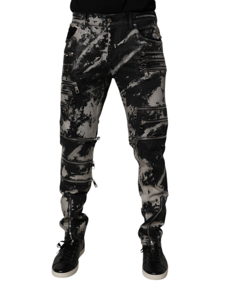 Dolce & Gabbana Black Tie Dye Cotton Skinny Zip Denim Jeans