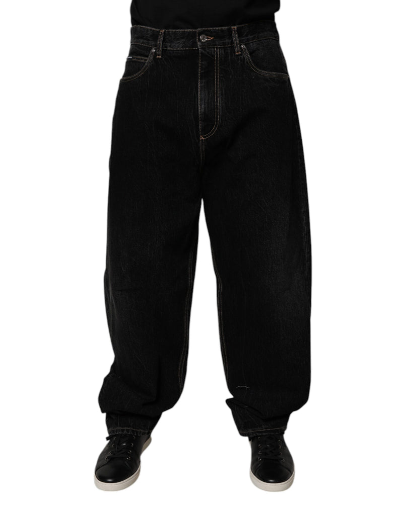 Dolce & Gabbana Black Cotton Mid Waist Wide Leg Denim Jeans