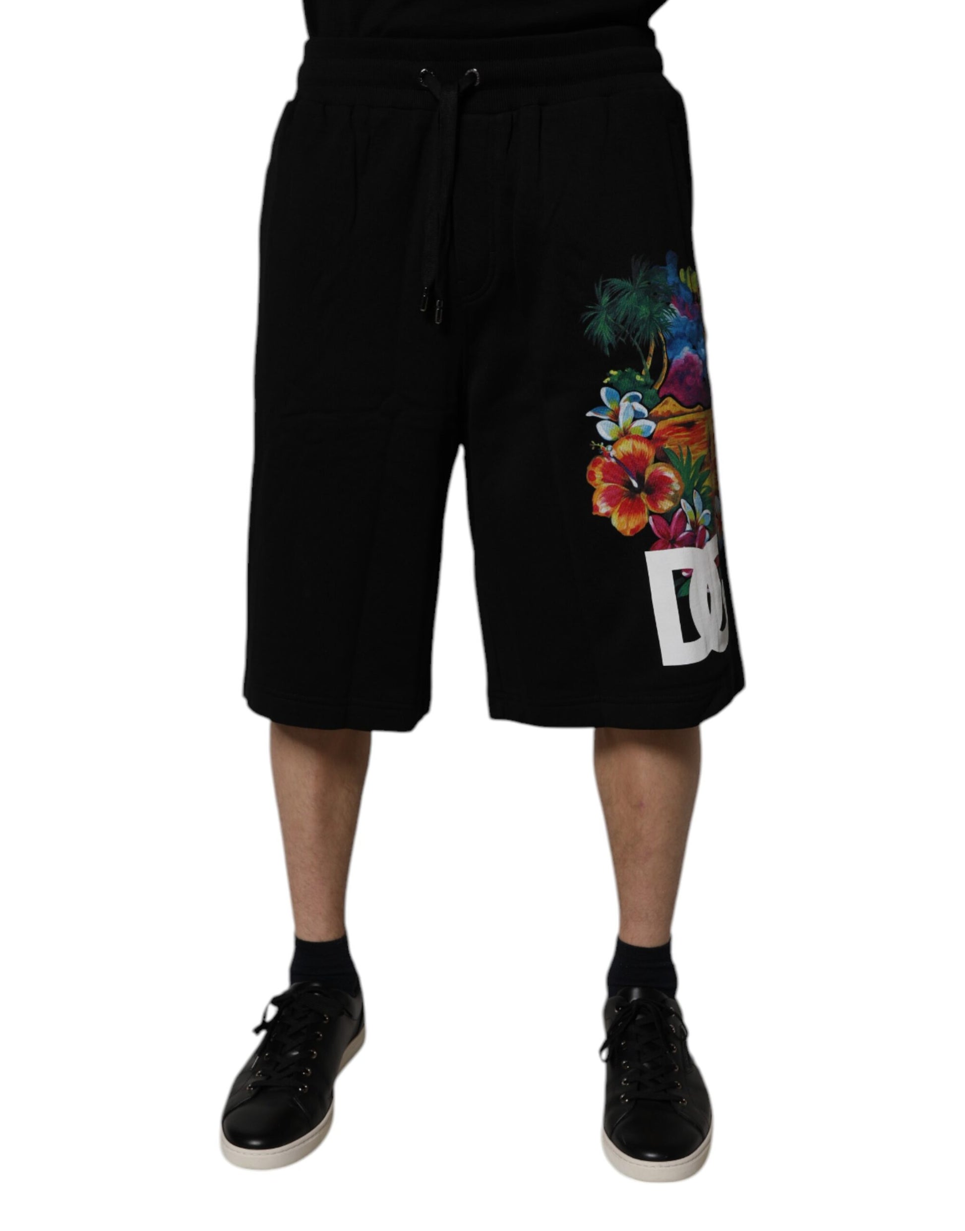 Dolce & Gabbana Black Cotton Logo Floral Print Bermuda Shorts - ClickThatClicks 