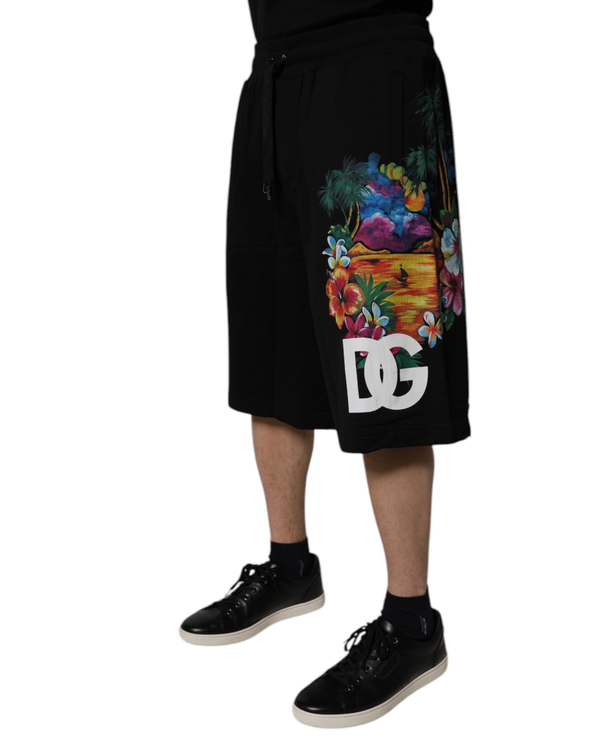Dolce & Gabbana Black Cotton Logo Floral Print Bermuda Shorts - ClickThatClicks 